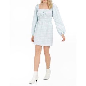 Leyden Smocked Gingham Mini Dress Pastel Blue Size Medium